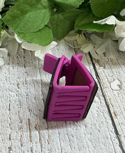 Pink Flower Hair Claw Clip Leather - Small 2"
