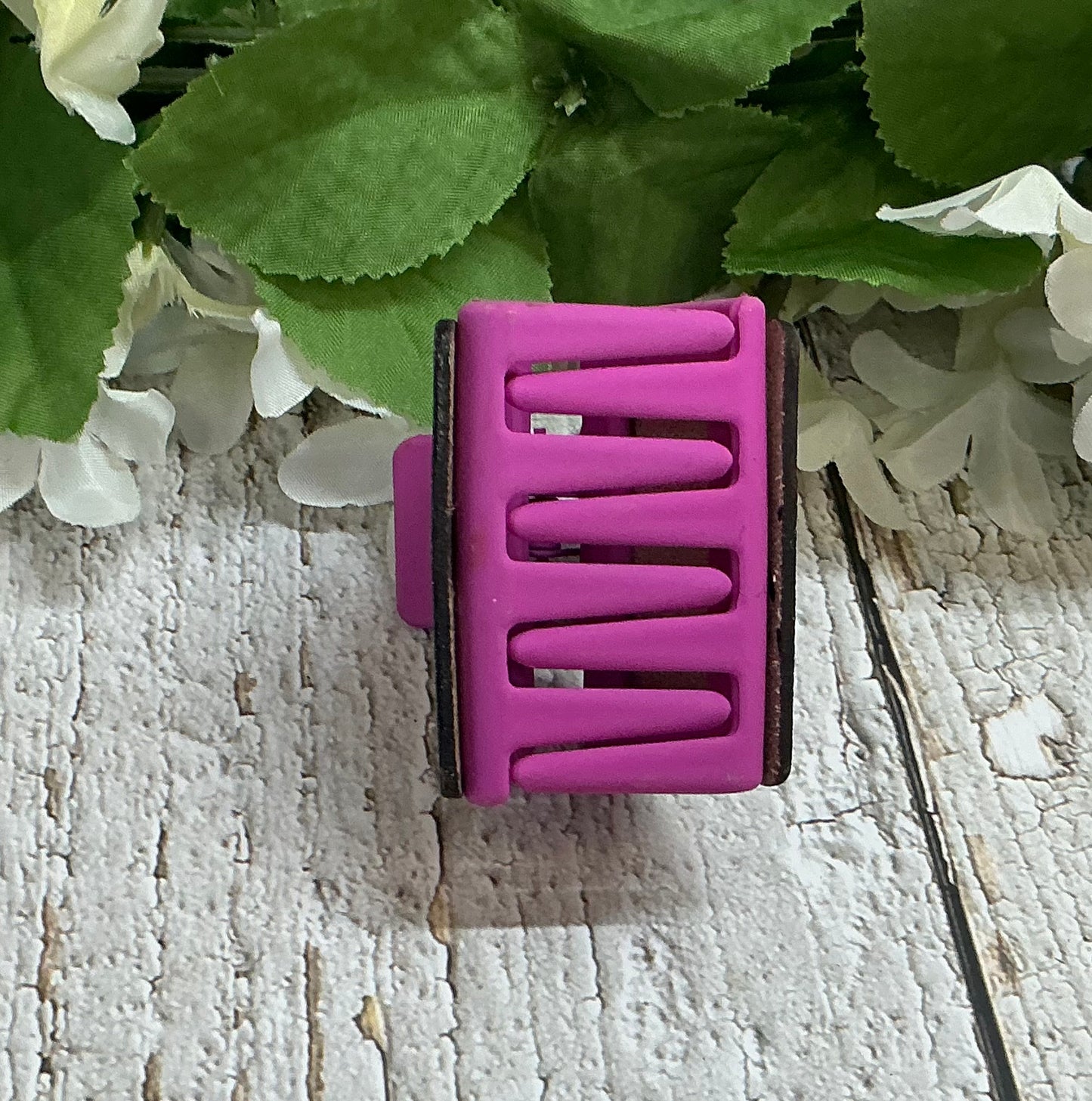 Pink Flower Hair Claw Clip Leather - Small 2"