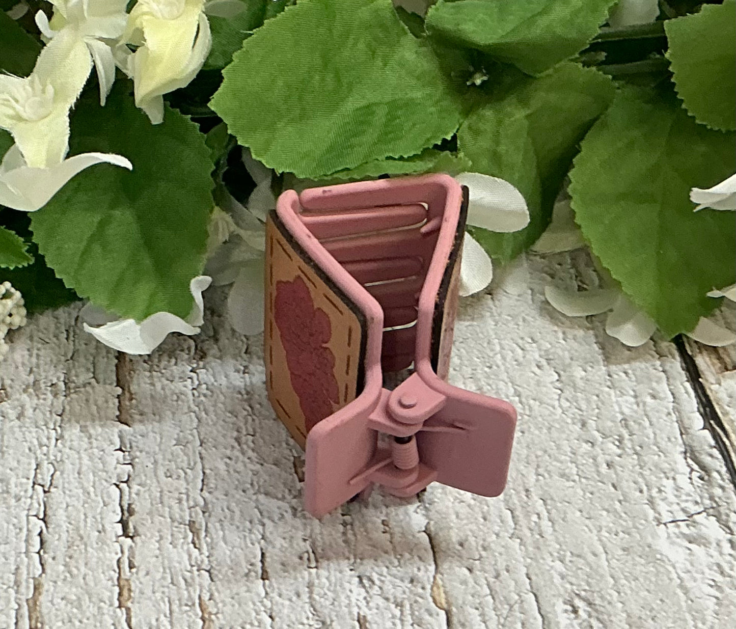 Pink Bunch of Flowers Leather Hair Claw Clip - Small 2"