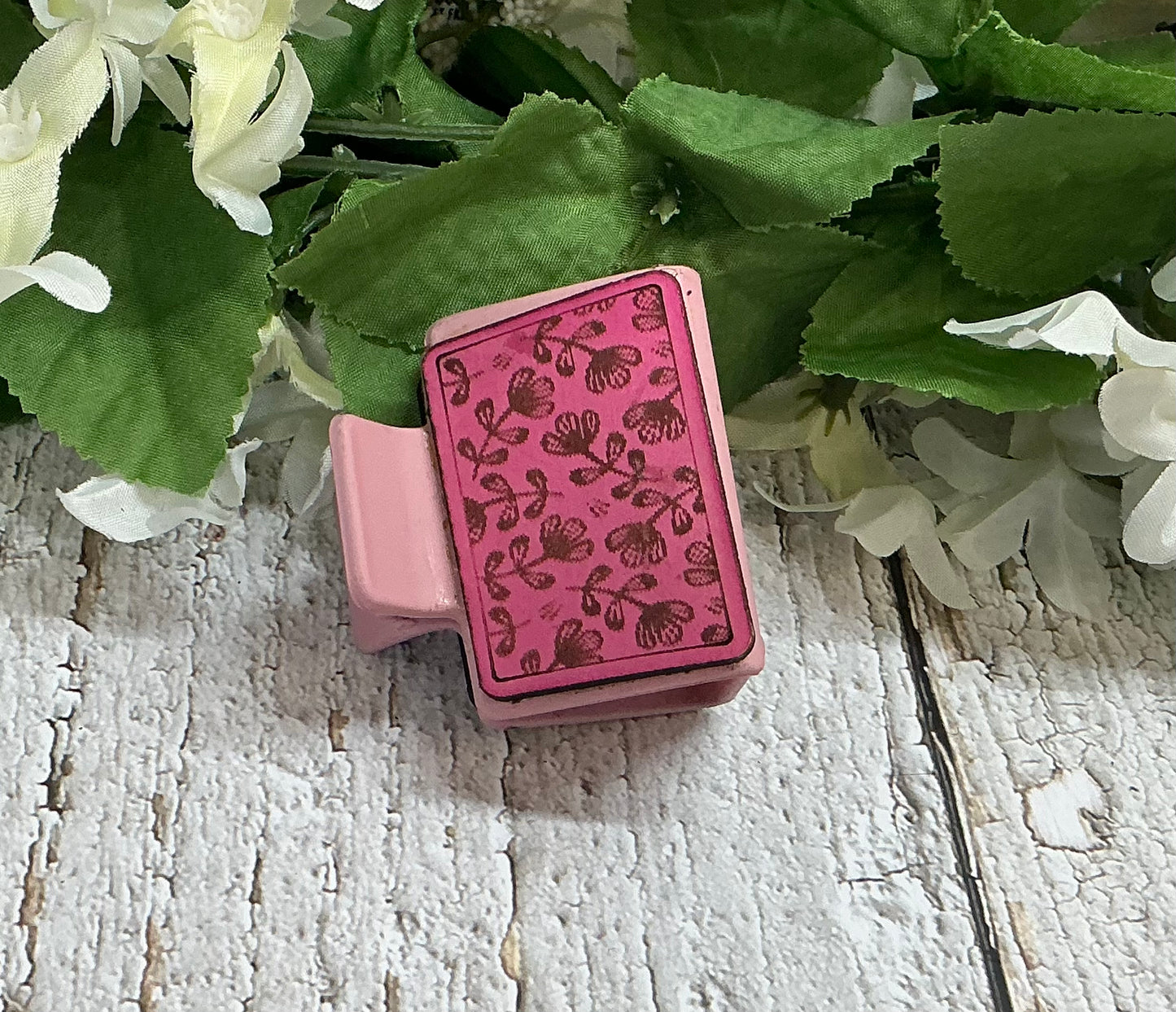 Pink Floral Hair Claw Clip - Small 2"