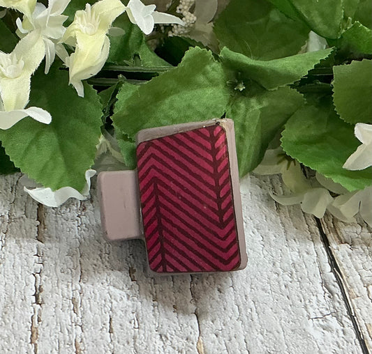 Pink Chevron Leather Taupe Hair Claw Clip - Small 2"