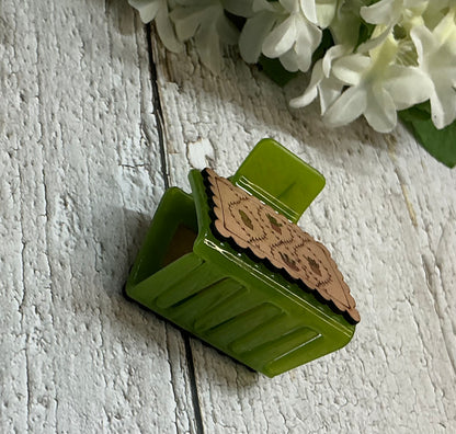 Cactus Succulent Leather Hair Claw Clip Green - Small 2"