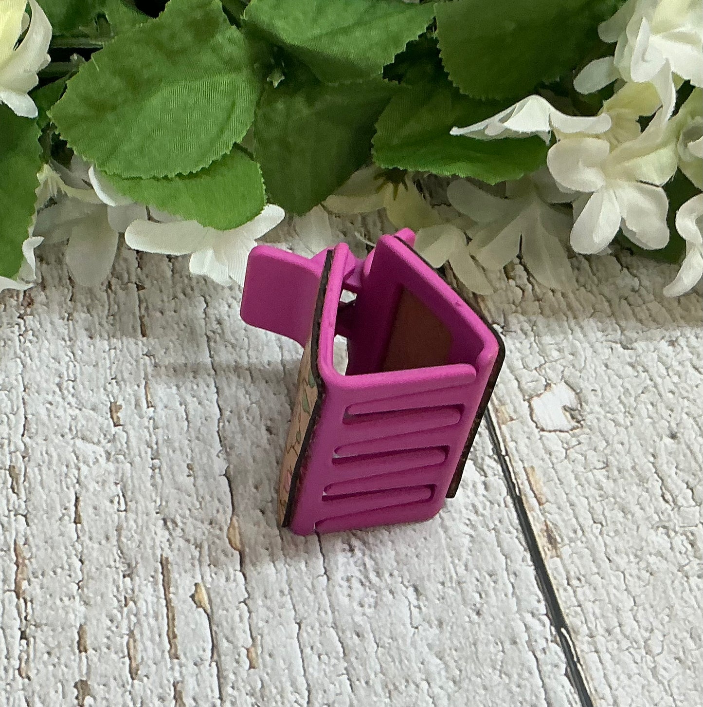 Pink Floral Leather Hair Claw Clip - Small 2"