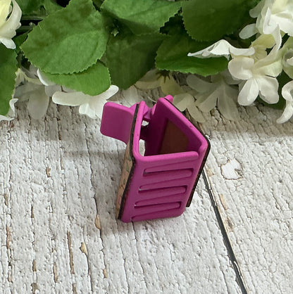 Pink Floral Leather Hair Claw Clip - Small 2"