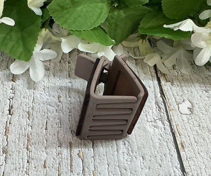 Pink Geometric Leather on Taupe Hair Claw Clip - Small 2”