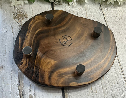 Wood Sliced Tray Raised Stand Dragonfly Engraved