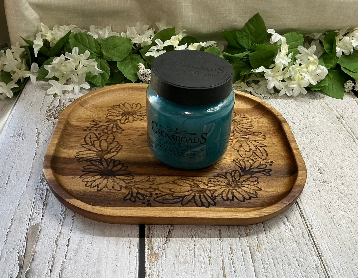 Rectangle Wooden Tray with Engraved Floral Border