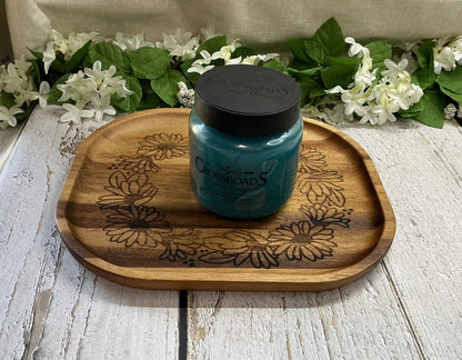 Rectangle Wooden Tray with Engraved Floral Border