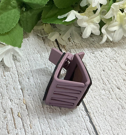 Purple Floral Leather Hair Claw Clip - Small 2"