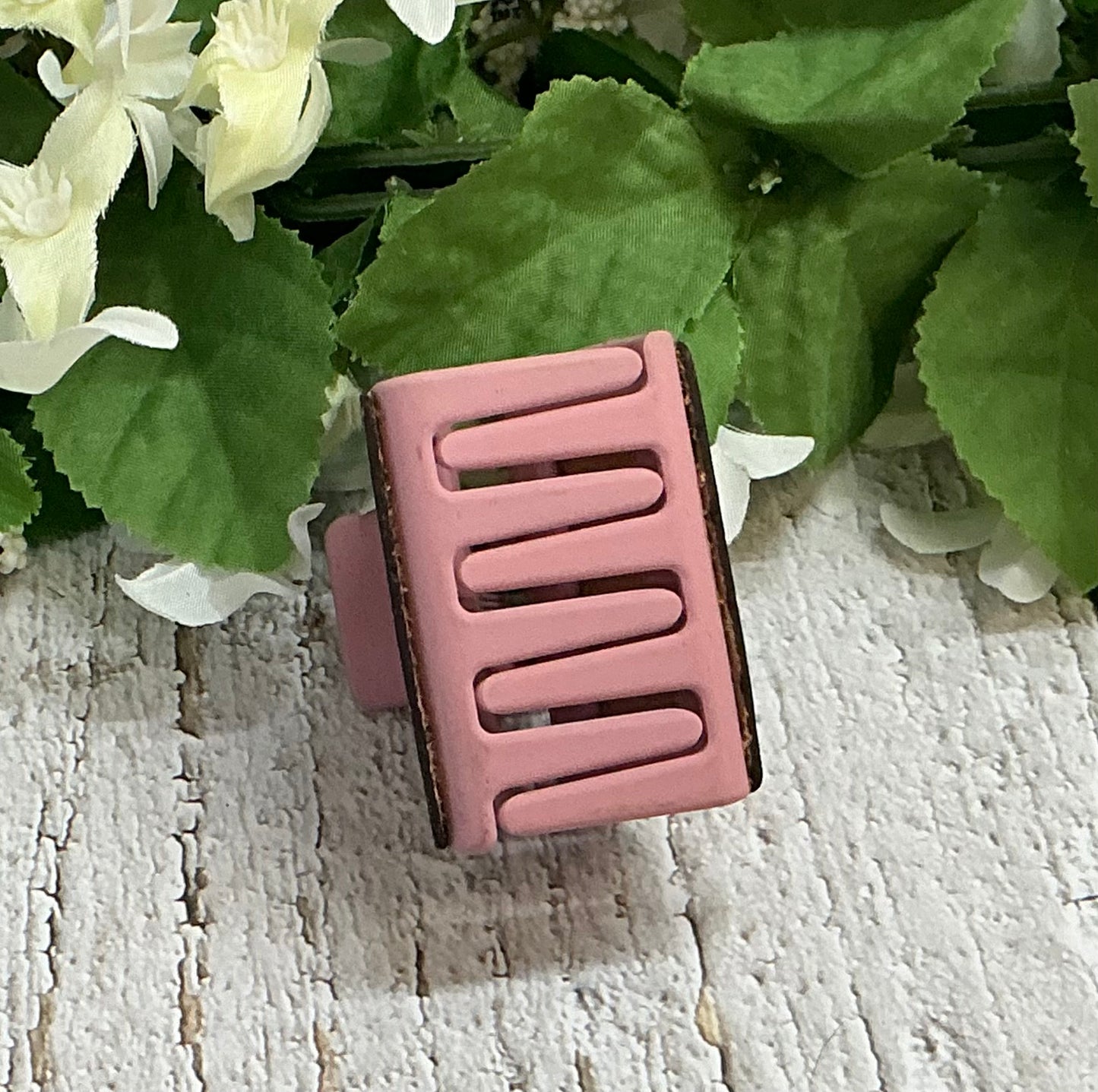 Pink Bunch of Flowers Leather Hair Claw Clip - Small 2"