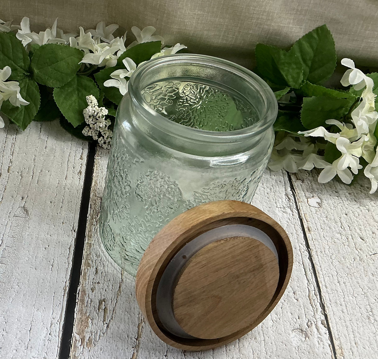 Sunflower Butterfly Engraved Lid Designed Glass Canister