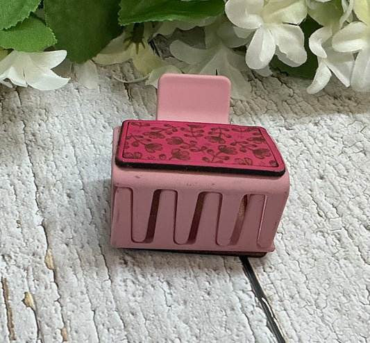 Pink Floral Hair Claw Clip - Small 2"