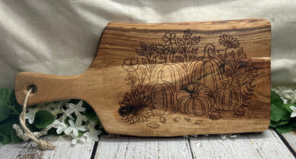 Floral Pumpkin Scene Cutting Charcuterie Board 18” x 8” with handle