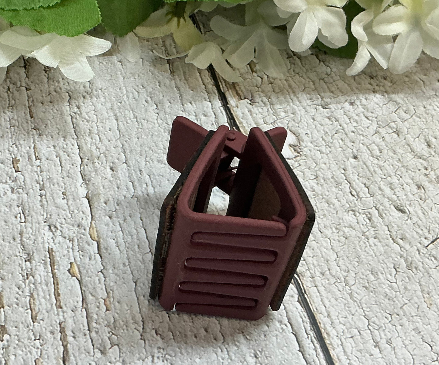 Burgundy Flower Leather Hair Claw Clip - Small 2"
