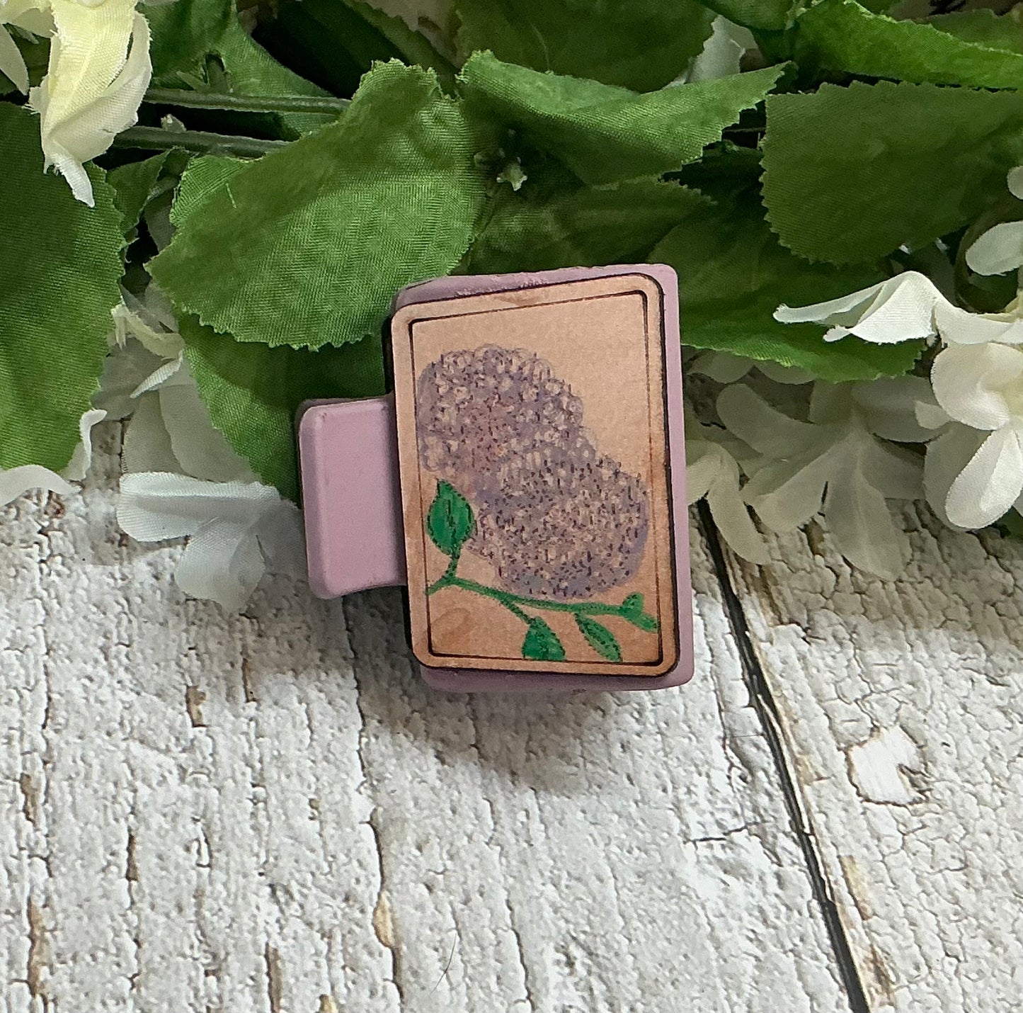 Purple Floral Leather Hair Claw Clip - Small 2"