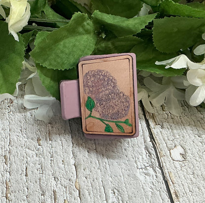 Purple Floral Leather Hair Claw Clip - Small 2"