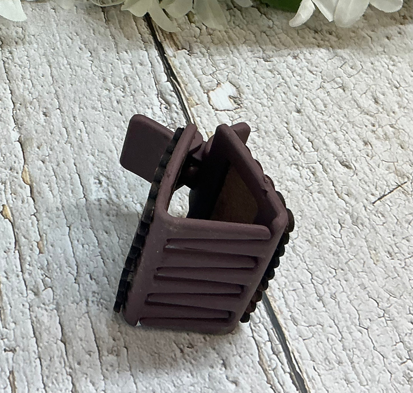 Purple Aztec Print Scalloped Edge Leather on Taupe Hair Claw Clip - Small 2"