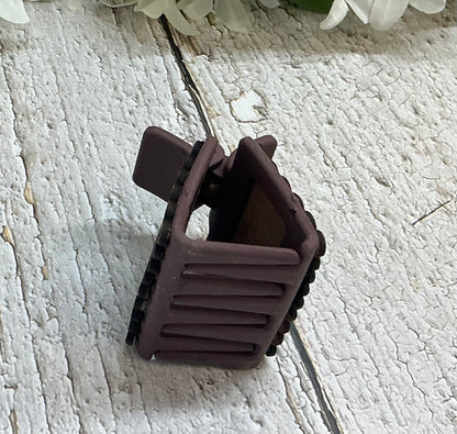 Purple Aztec Print Scalloped Edge Leather on Taupe Hair Claw Clip - Small 2"