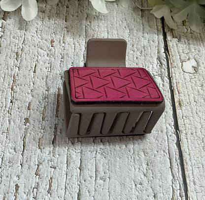 Pink Geometric Leather on Taupe Hair Claw Clip - Small 2”