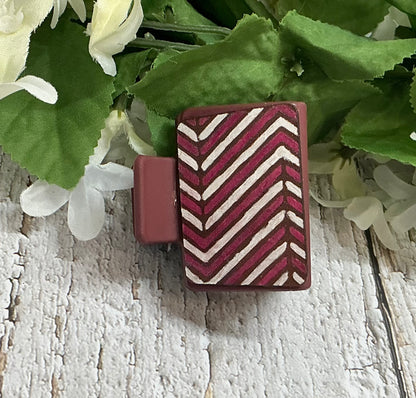 Burgundy and White Chevron Hair Claw Clip- Small 2”