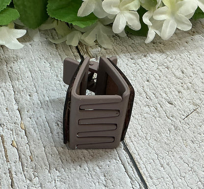 Pink Chevron Leather Taupe Hair Claw Clip - Small 2"