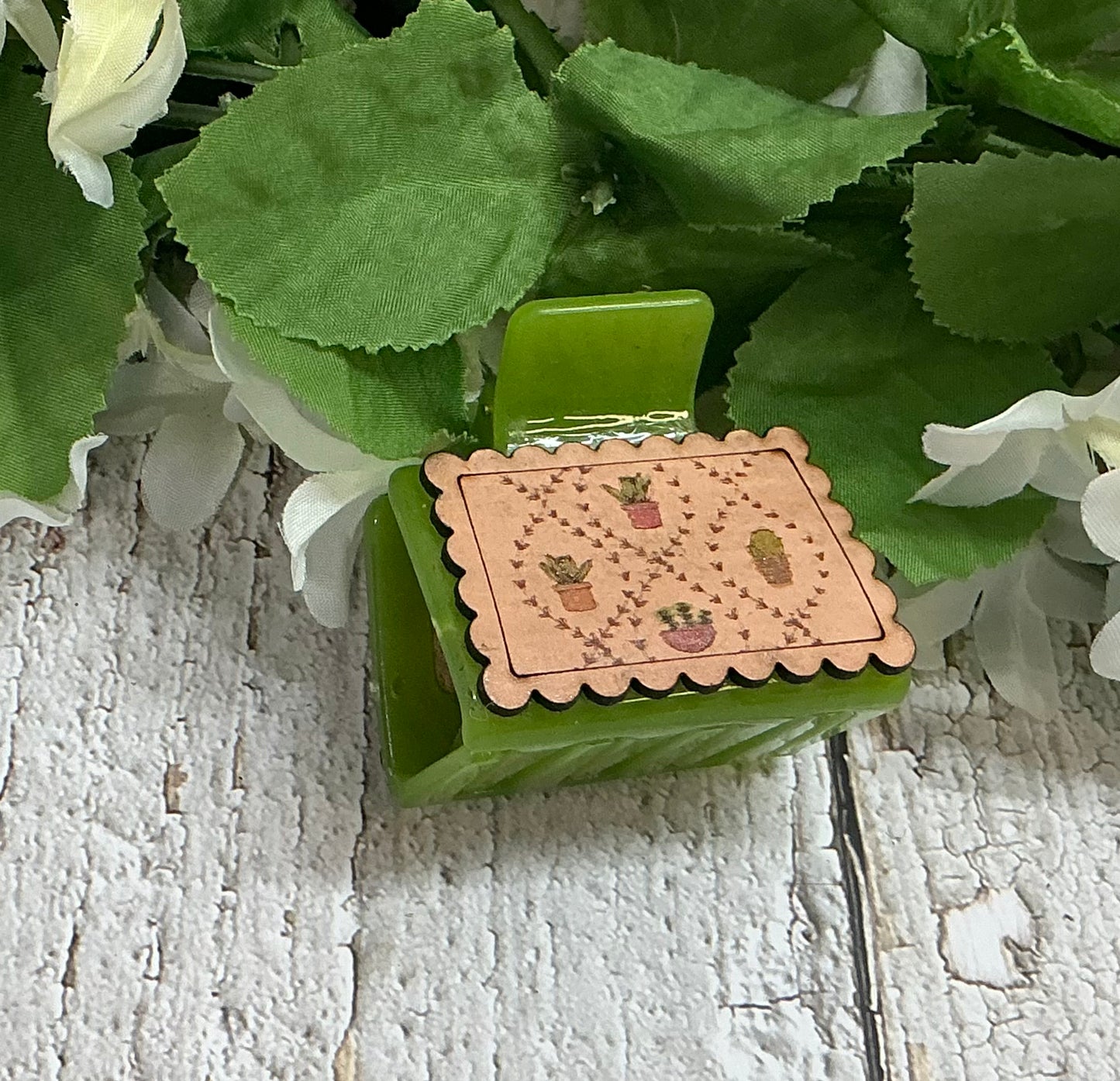 Cactus Succulent Leather Hair Claw Clip Green - Small 2"
