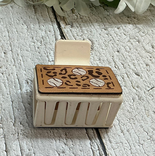 Cheetah Softball Leather Hair Claw Clip - Small 2"