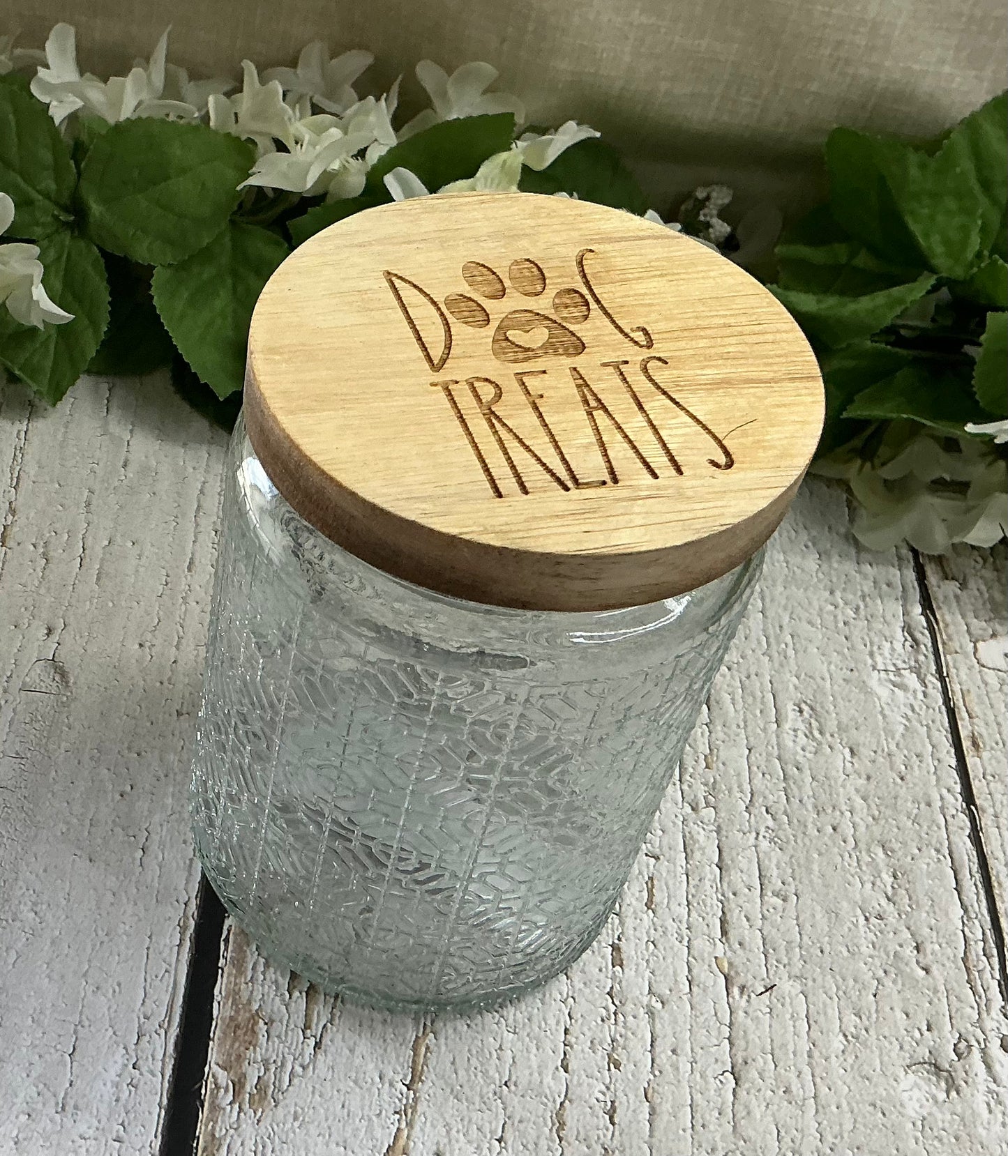 Dog Treats Engraved Lid Glass Designed Canister