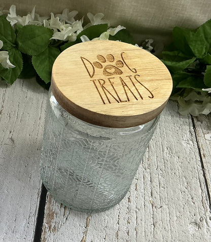 Dog Treats Engraved Lid Glass Designed Canister