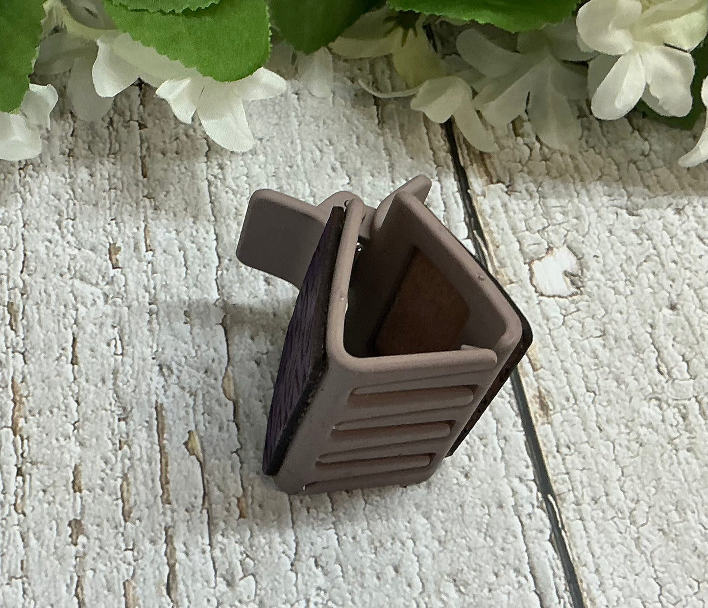 Purple Geometric Leather on Taupe Hair Claw Clip - Small 2"