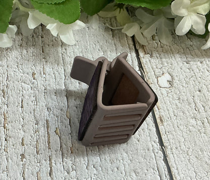 Purple Geometric Leather on Taupe Hair Claw Clip - Small 2"