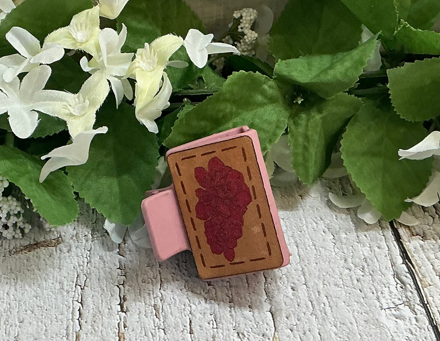 Pink Bunch of Flowers Leather Hair Claw Clip - Small 2"