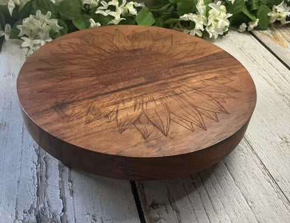 Wood Raised Stand with Metal Legs – Sunflower Engraved