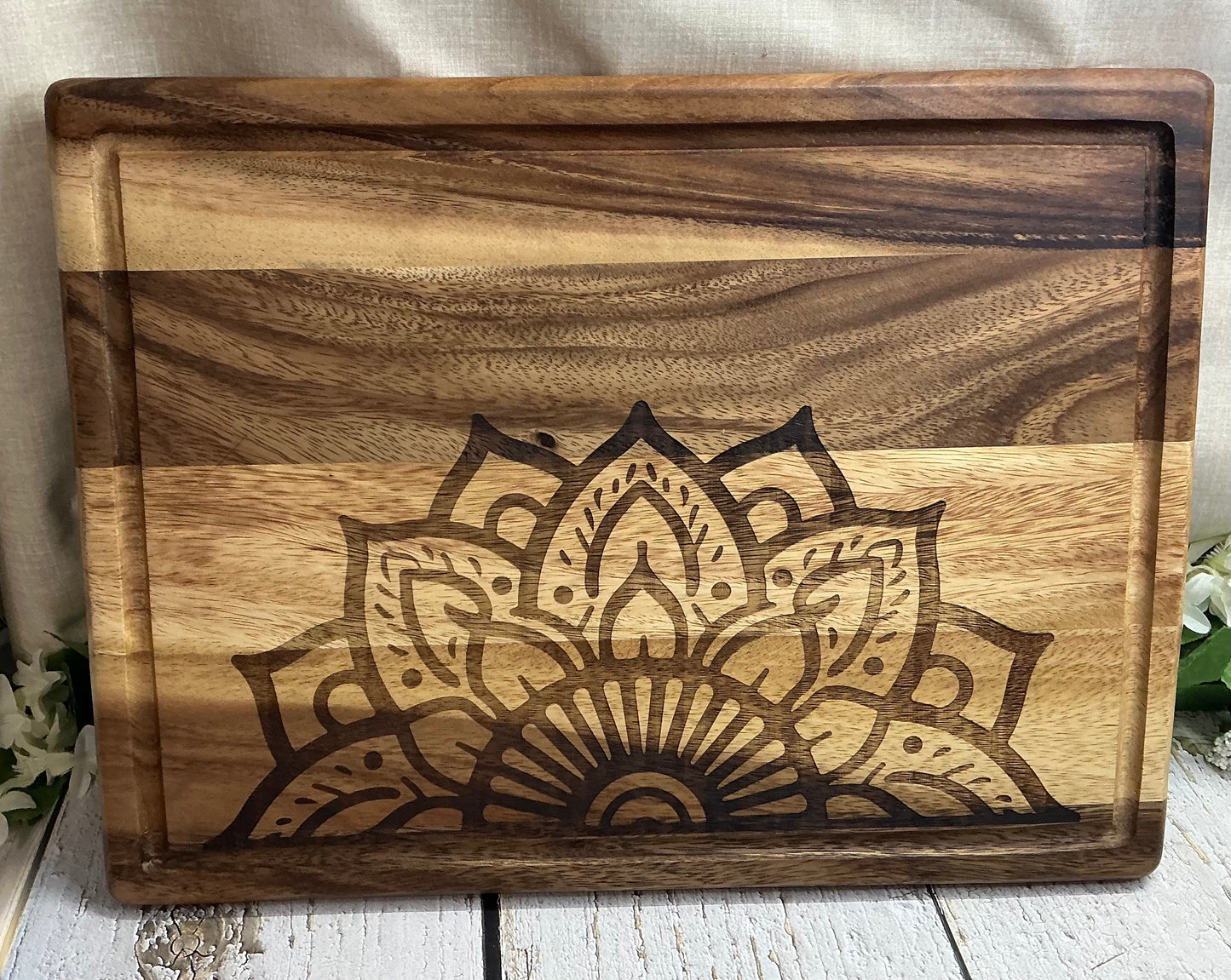 Large Mandala Half Flower Cutting Charcuterie Board 16 x 12