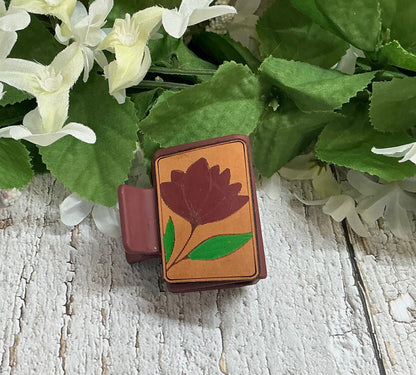 Burgundy Flower Leather Hair Claw Clip - Small 2"