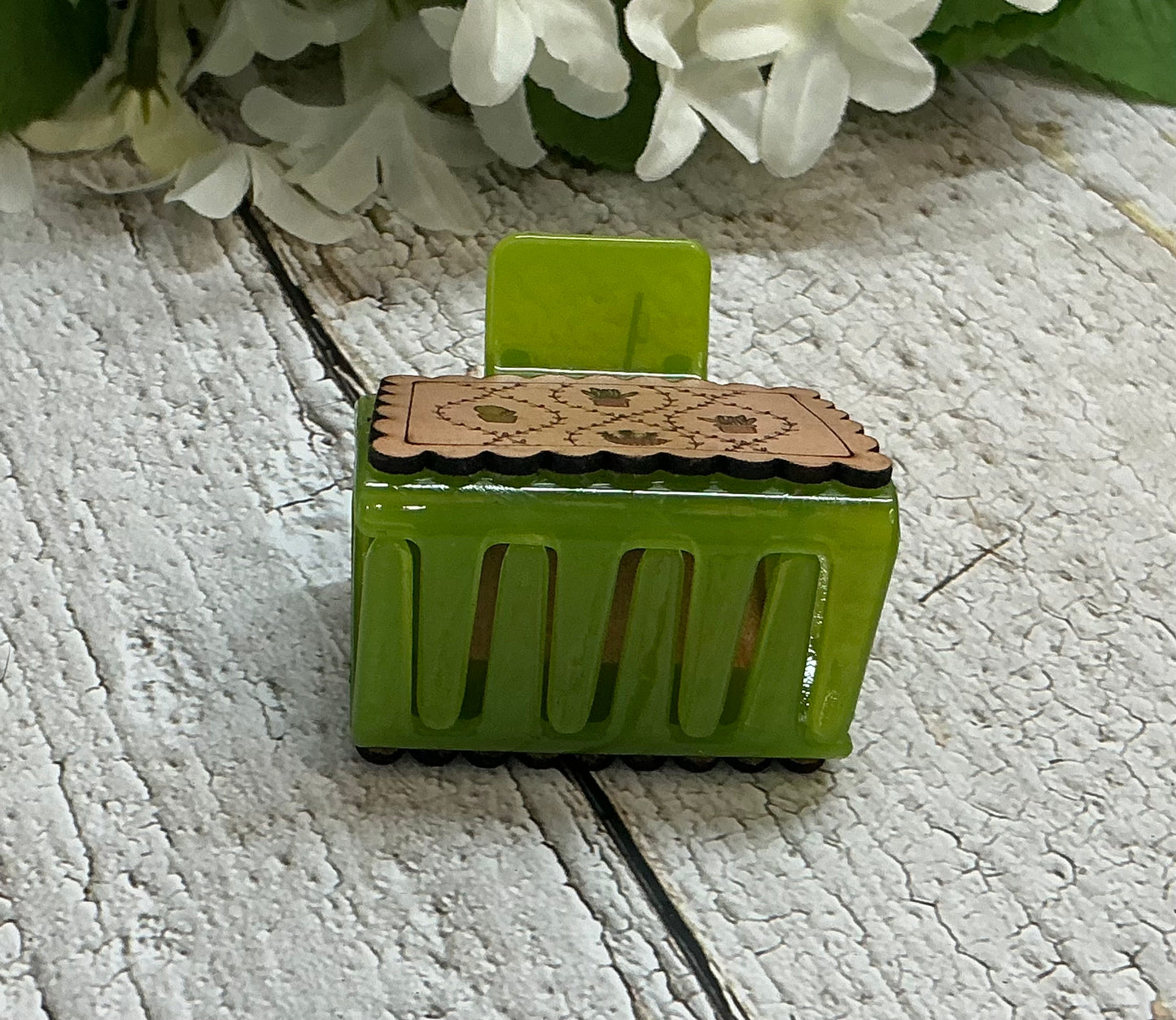 Cactus Succulent Leather Hair Claw Clip Green - Small 2"