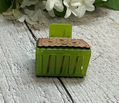 Cactus Succulent Leather Hair Claw Clip Green - Small 2"