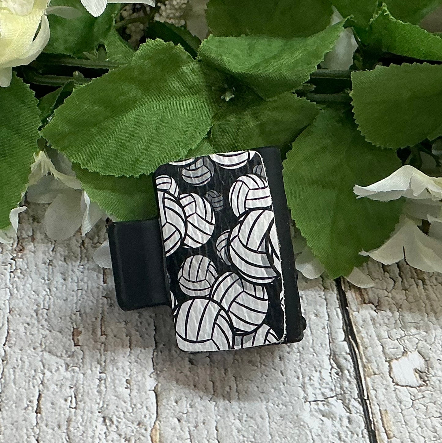 Volleyball Leather Black Hair Claw Clip - Small 2"