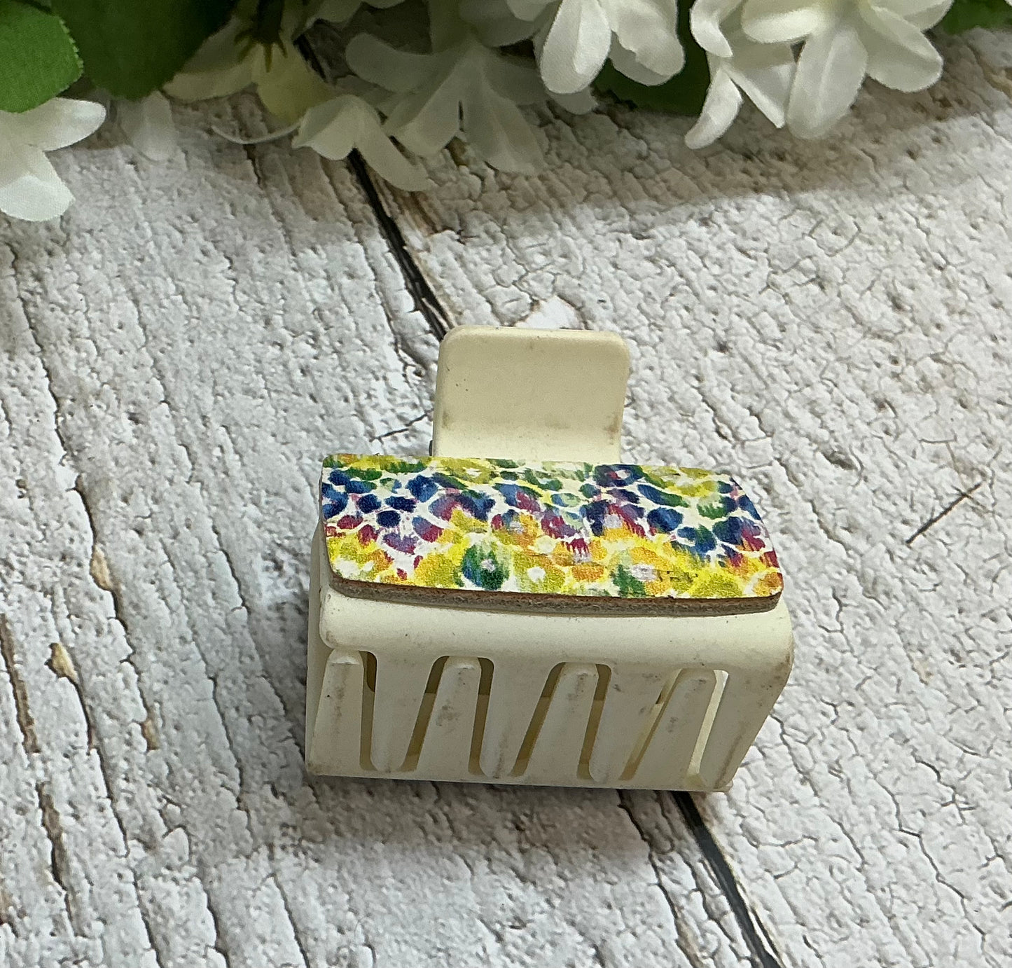 Rainbow Cheetah Print Leather on Cream Hair Claw Clip - Small 2"