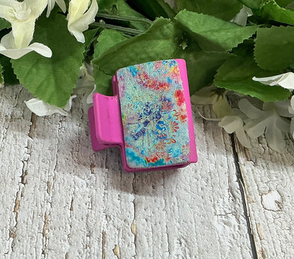 Bright Colored Fireworks Design Leather Hair Claw Clip Pink - Small 2"