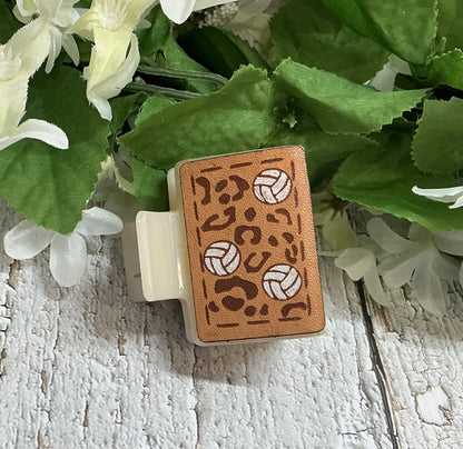 Volleyball Cheetah Print Leather Hair Claw Clip - Small 2”