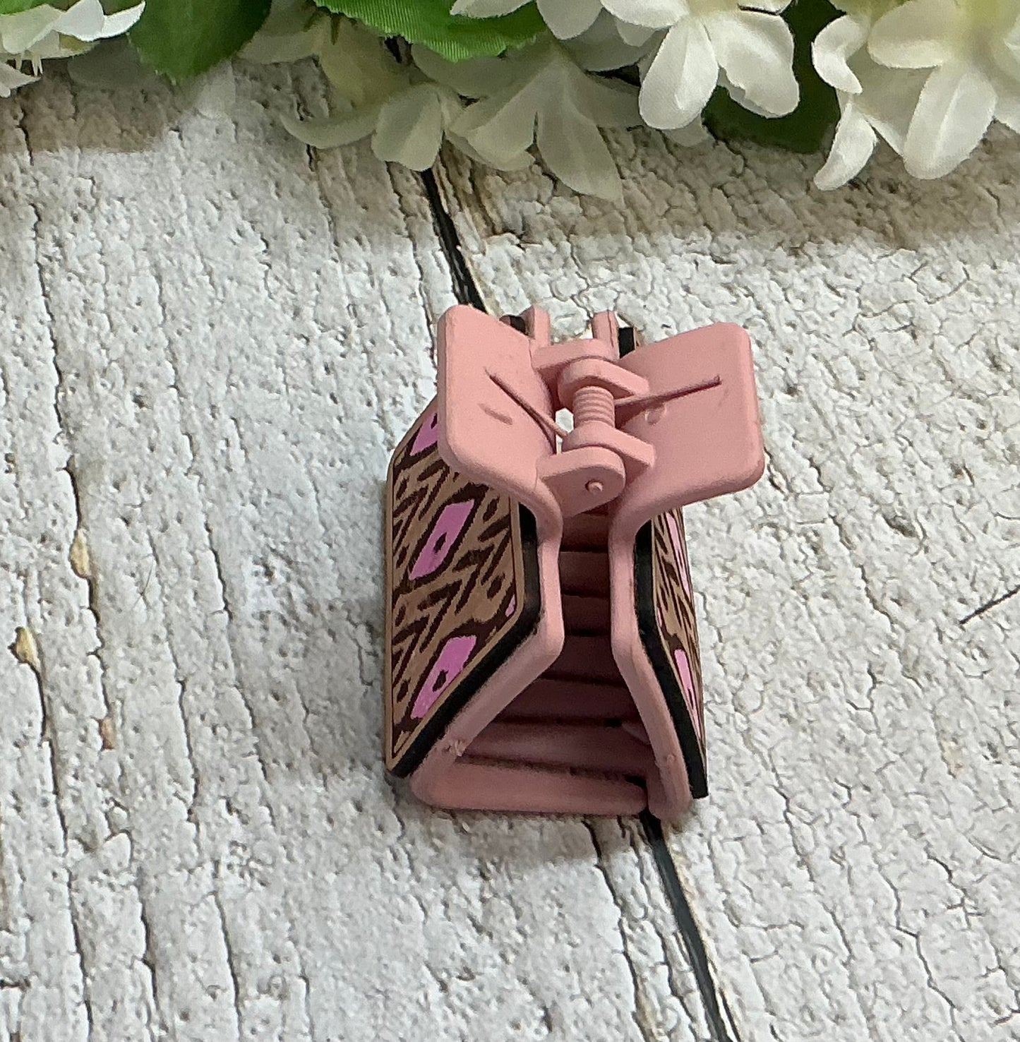 Boho Aztec Pink Leather Hair Claw Clip - Small 2"