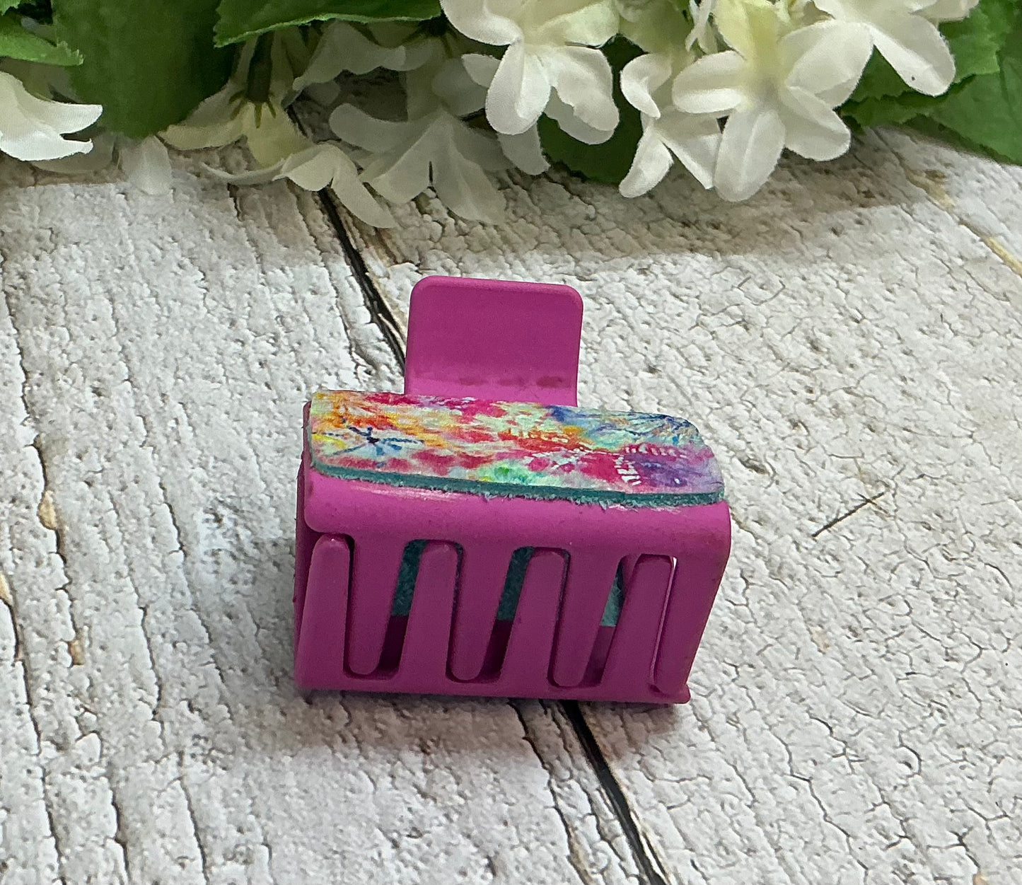 Bright Colored Fireworks Design Leather Hair Claw Clip Pink - Small 2"