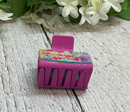 Bright Colored Fireworks Design Leather Hair Claw Clip Pink - Small 2"