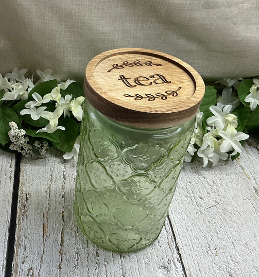 Tea Engraved Green Designed Glass  Canister