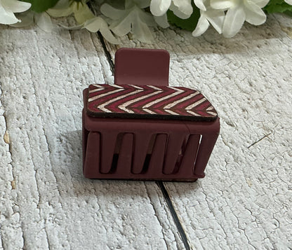 Burgundy and White Chevron Hair Claw Clip- Small 2”