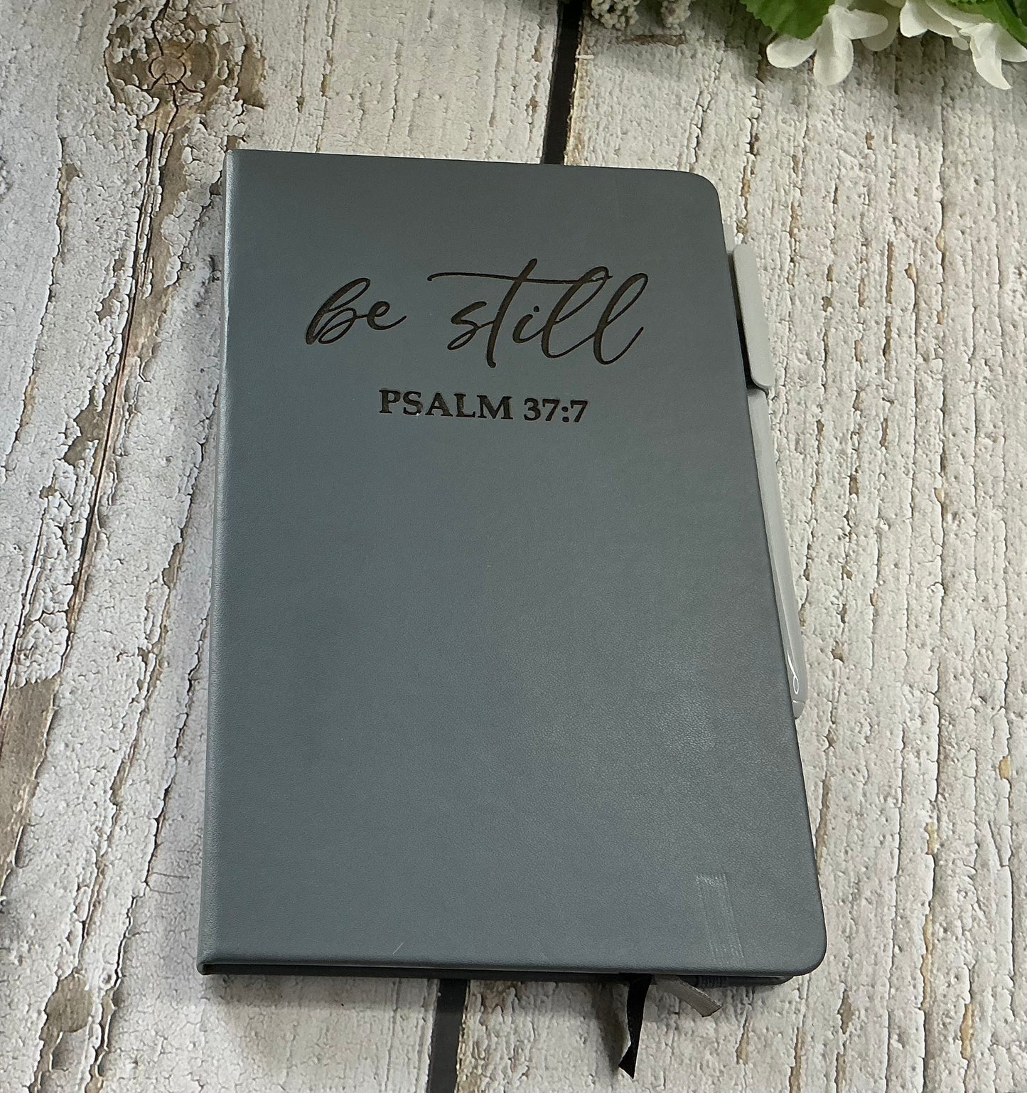 Be Still Psalm 37:7 Engraved Notebook Journal - Gray