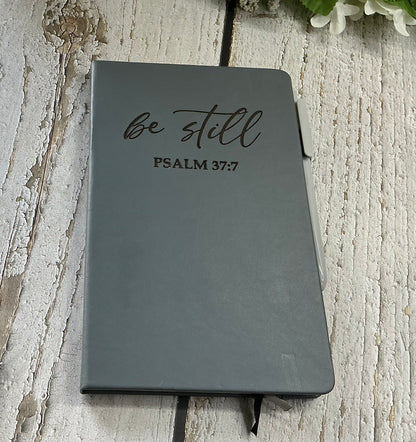 Be Still Psalm 37:7 Engraved Notebook Journal - Gray