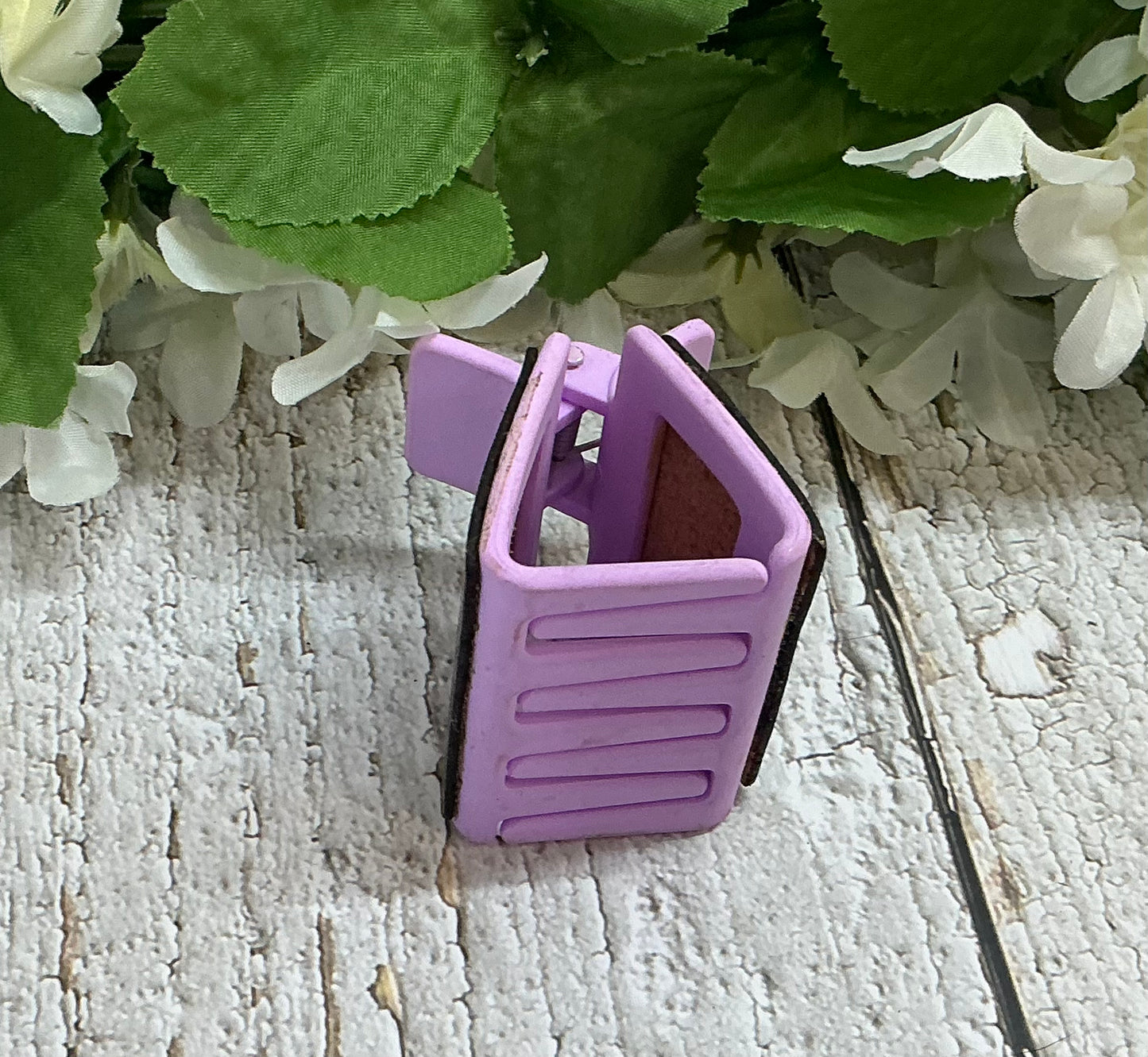 Purple Floral Leather Engraved Hair Claw Clip - Small 2"