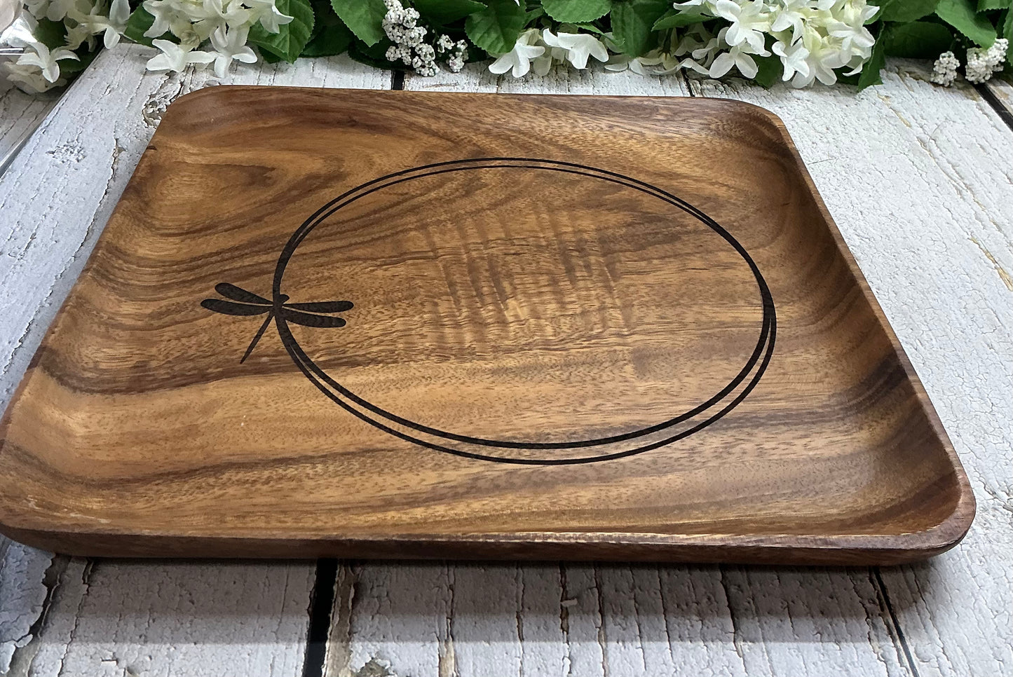 Dragonfly Engraved Wood Tray